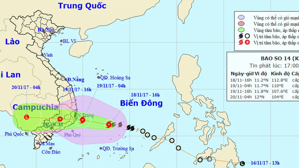 TIN BÃO KHẨN: Bão số 14 giật cấp 12 đổ bộ từ Khánh Hòa đến Bình Thuận trong ngày 19-11 ảnh 1