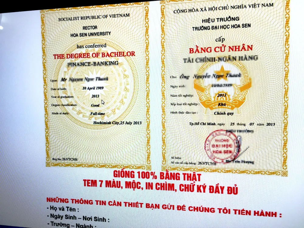 Dịch vụ làm bằng giả công khai hoạt động ảnh 1