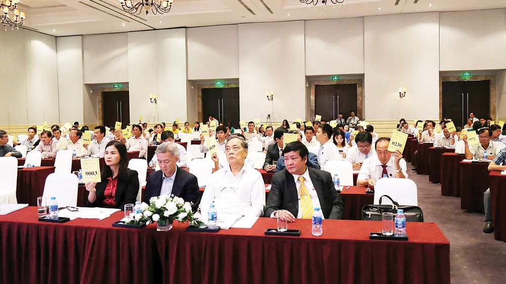 Phó Tổng Giám đốc Nguyễn Minh Sơn nêu lên những thách thức trong năm 2018 tại đại hội cổ đông thường niên. Ảnh: KHẮC MẪN