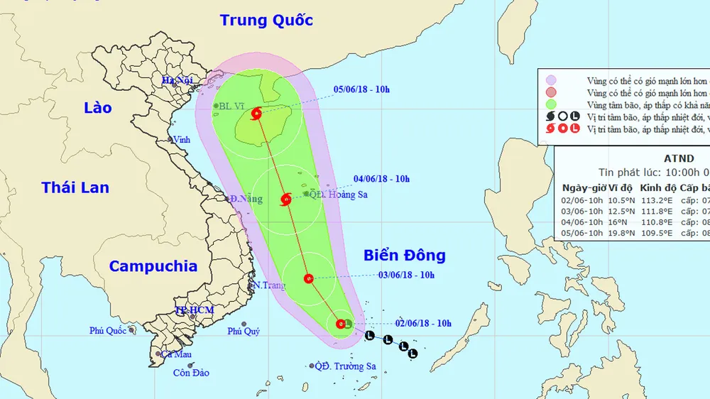 Vùng áp thấp trên khu vực quần đảo Trường Sa đã mạnh lên thành áp thấp nhiệt đới ảnh 1