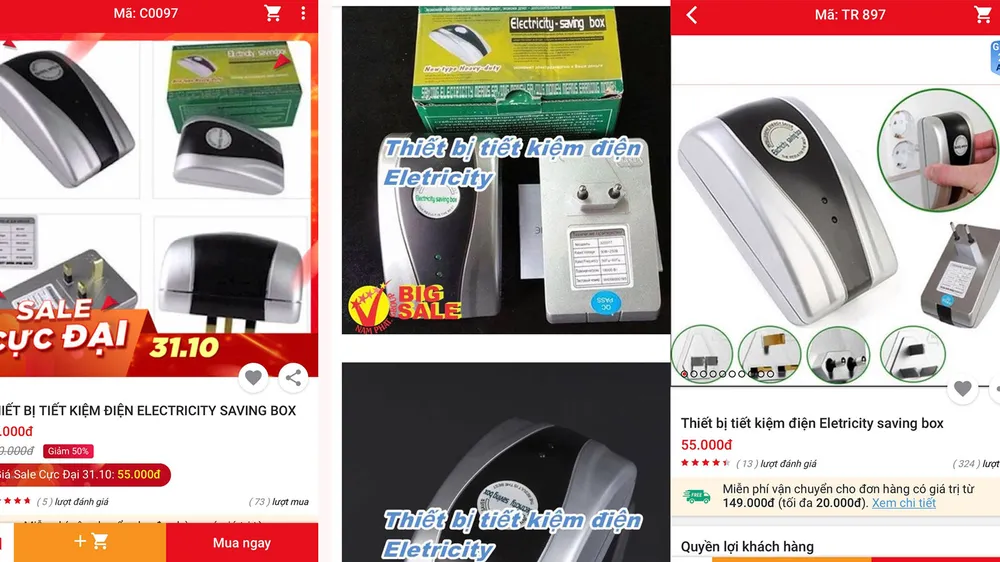 Thiết bị tiết kiệm điện được quảng cáo trên nhiều website bán hàng điện tử