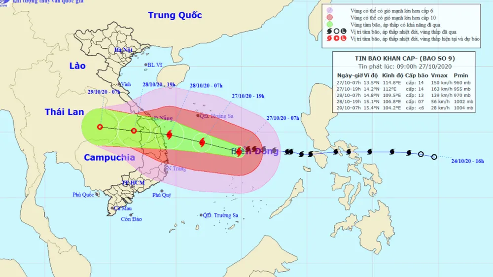 Sáng mai 28-10, bão số 9 mạnh cấp 12, giật cấp 15 tiến vào Đà Nẵng - Phú Yên ảnh 1