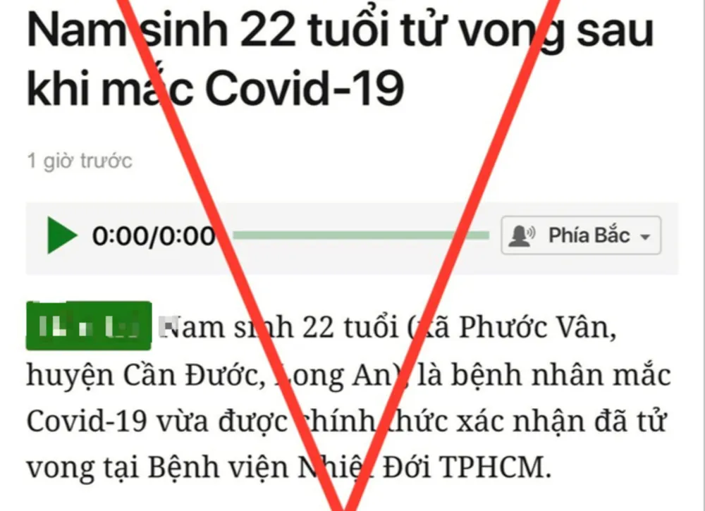  Thông tin nam sinh 22 tuổi mắc Covid-19 tử vong tại TPHCM đăng trên báo Dân trí là sai sự thật