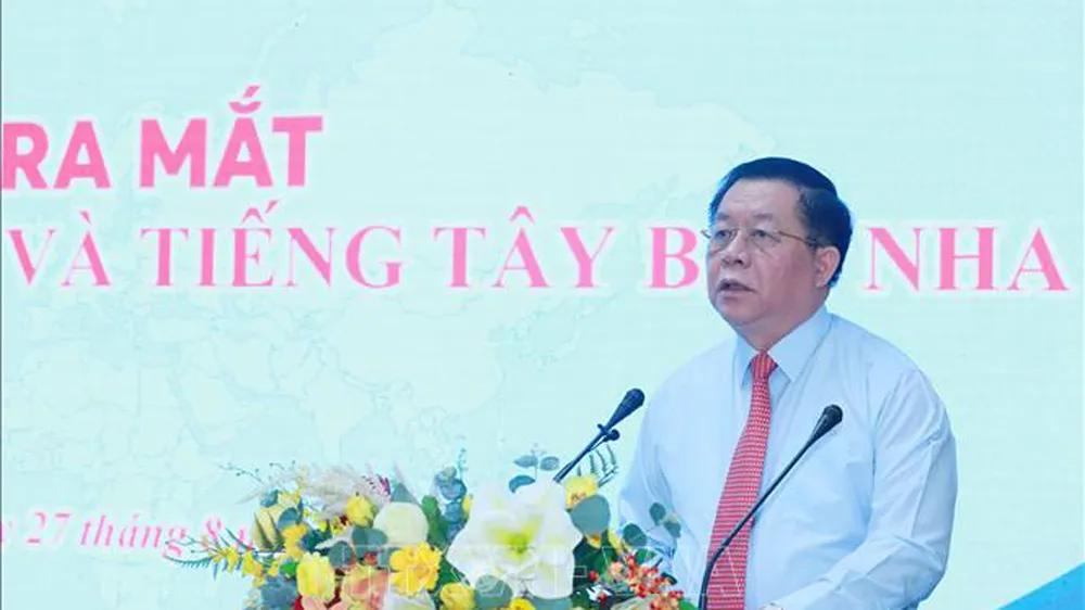 Đồng chí Nguyễn Trọng Nghĩa, Bí thư Trung ương Đảng, Trưởng Ban Tuyên giáo Trung ương phát biểu tại lễ ra mắt. Ảnh: TTXVN