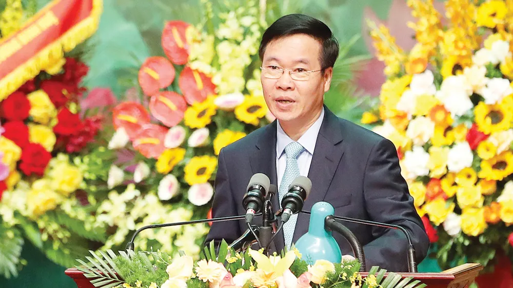 Thường trực Ban Bí thư Võ Văn Thưởng phát biểu chỉ đạo  tại Đại hội đại biểu toàn quốc lần thứ XI Hội Nhà báo Việt Nam. Ảnh: QUANG PHÚC