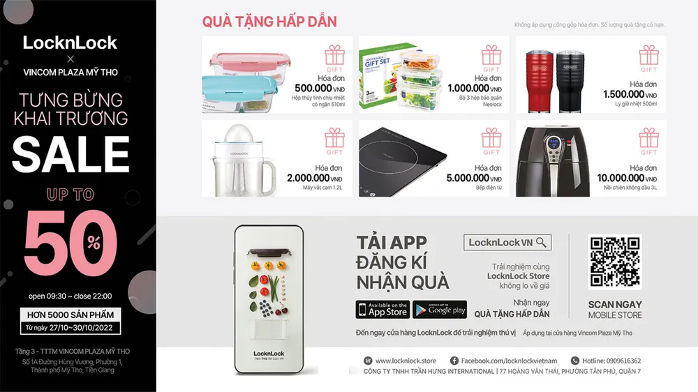 Quà tặng hấp dẫn tại cửa hàng LocknLock  Vincom Plaza Mỹ Tho