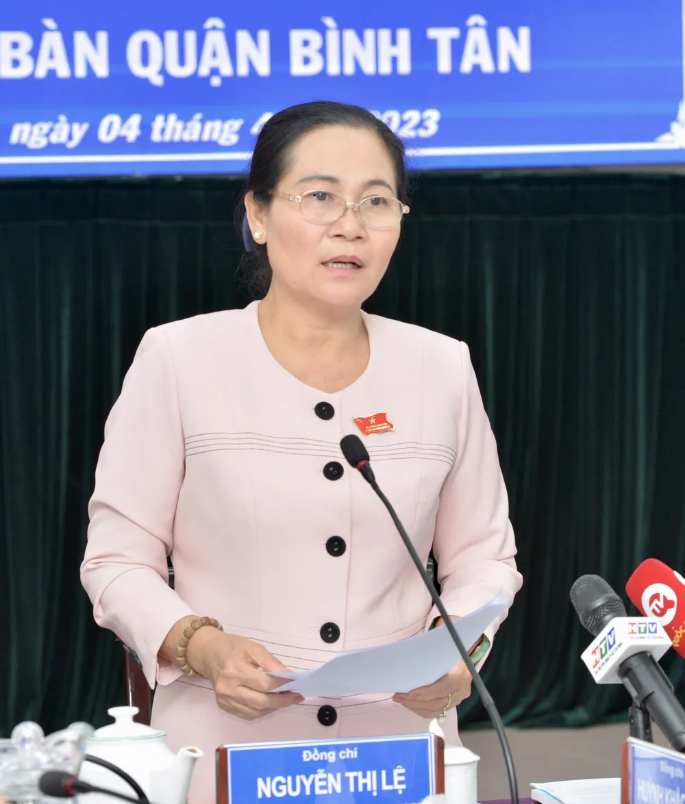 Chủ tịch HĐND TPHCM Nguyễn Thị Lệ phát biểu tại buổi làm việc. Ảnh: CAO THĂNG Chủ tịch HĐND TPHCM Nguyễn Thị Lệ phát biểu tại buổi làm việc. Ảnh: CAO THĂNG