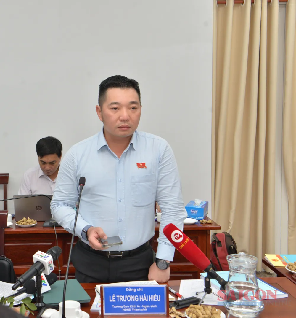 Trưởng Ban Kinh tế - Ngân sách HĐND TPHCM - Lê Trương Hải Hiếu phát biểu tại buổi làm việc. Ảnh: CAO THĂNG Trưởng Ban Kinh tế - Ngân sách HĐND TPHCM - Lê Trương Hải Hiếu phát biểu tại buổi làm việc. Ảnh: CAO THĂNG