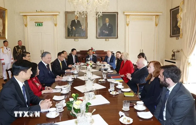 Tổng Bí thư, Chủ tịch nước Tô Lâm hội đàm với Tổng thống Ireland Michael D. Higgins. Ảnh: TTXVN 