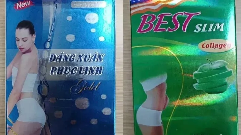 Hai mẫu thực phẩm bảo vệ sức khỏe kiểm nghiệm có chứa chất cấm sibutramine. Ảnh: VFA