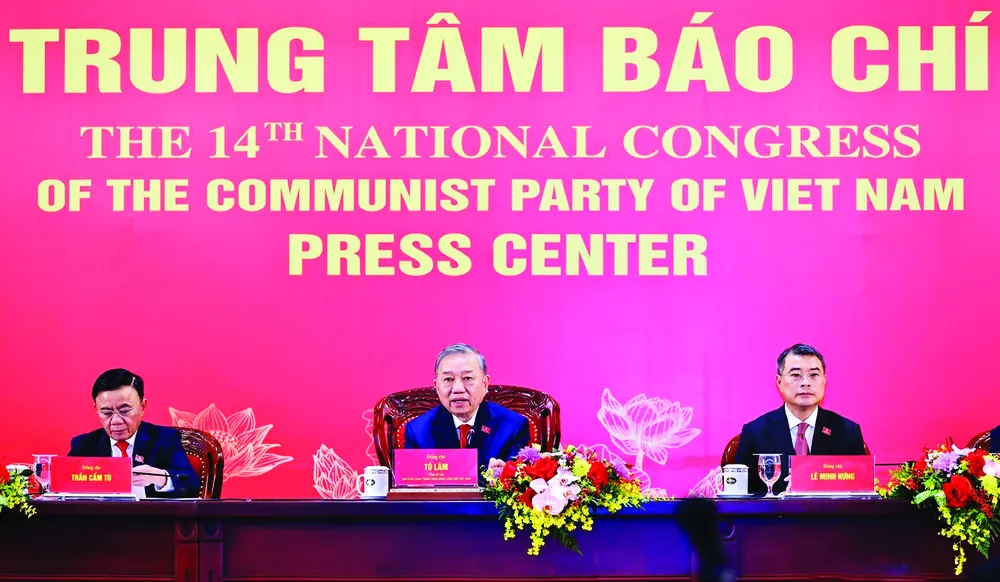 Tổng Bí thư Tô Lâm chủ trì họp báo công bố kết quả Đại hội XIV của Đảng. Ảnh: TTXVN