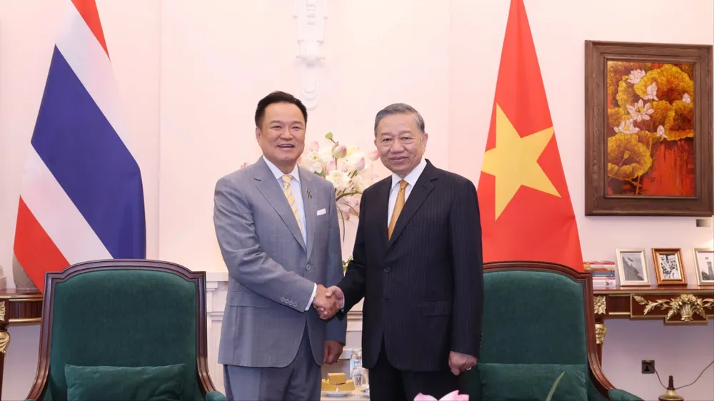 Tổng Bí thư, Chủ tịch nước Tô Lâm tiếp Thủ tướng Thái Lan Anutin Charnvirakul ngày 9-6. Ảnh: QUANG PHÚC.