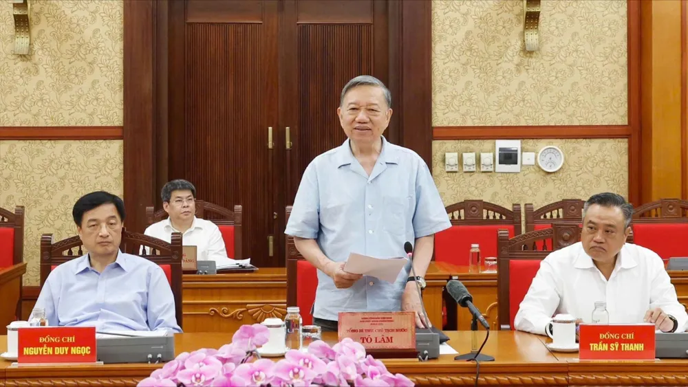 Tổng Bí thư, Chủ tịch nước Tô Lâm phát biểu tại buổi làm việc. Ảnh: TTXVN