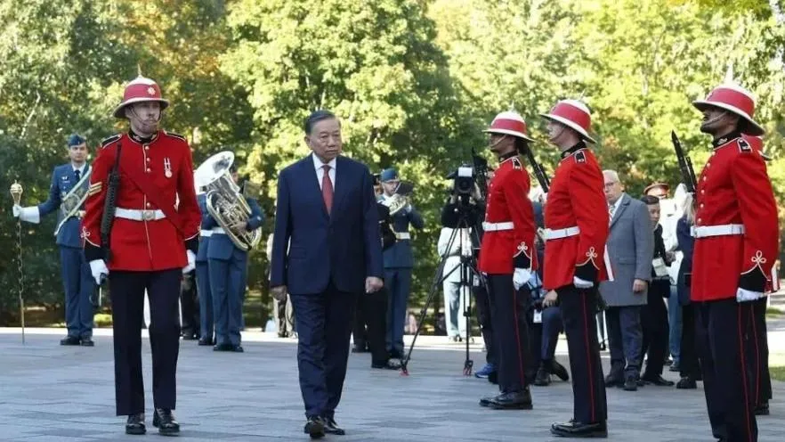 Lễ đón Tổng Bí thư, Chủ tịch nước Tô Lâm thăm cấp Nhà nước Canada. Ảnh: TTXVN