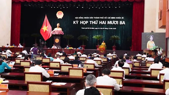 Toàn cảnh phiên khai mạc kỳ họp 23 HĐND TPHCM khóa IX. Ảnh: VIỆT DŨNG
