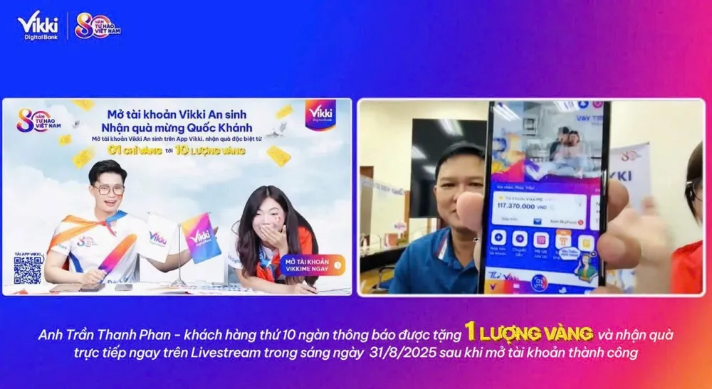 Anh Trần Thanh Phan, khách hàng thứ 10.000 được thông báo trúng giải và nhận quà trực tiếp ngay trên Livestream sau khi mở tài khoản thành công.