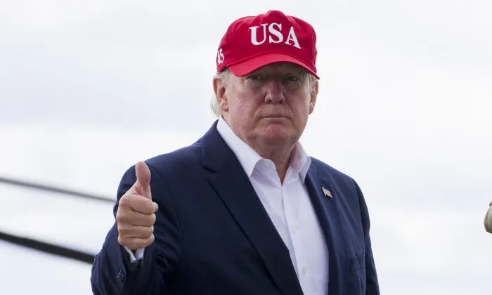President Donald Trump gives thumbs up before departing Shannon Airport, in Shannon, Ireland on June 7, 2019. (Alex Brandon/AP Photo)