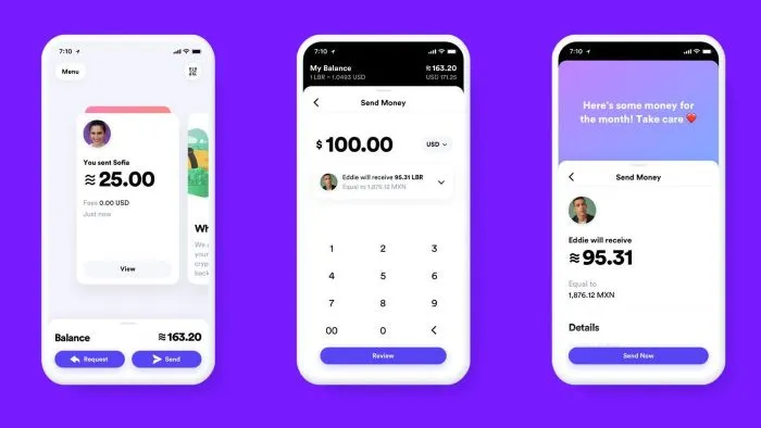 The tech giant illustrated how its digital currency, Libra, might appear on a smartphone. PHOTO: FACEBOOK
