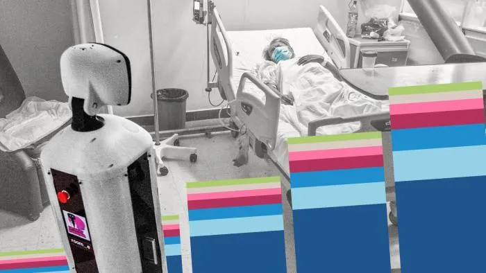 A LaLuchy Robotina robot at the 20 de Noviembre National Medical Center in Mexico City helps health workers with consultations, treatment and mental health evaluations for Covid-19 patients © Claudio Cruz/AFP/Getty