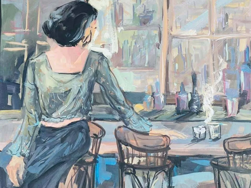 "Cafe" by Nguyen Ly Bang is a Gouache painting. Cafe by Nguyen Ly Bang is a Gouache painting.