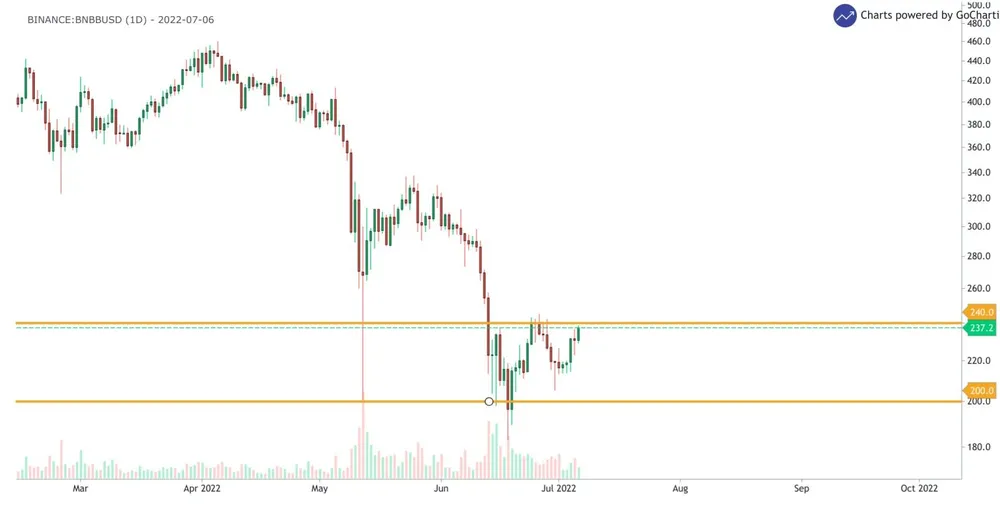 top 5 altcoins to buy in july: BNB/USD 1-day chart 