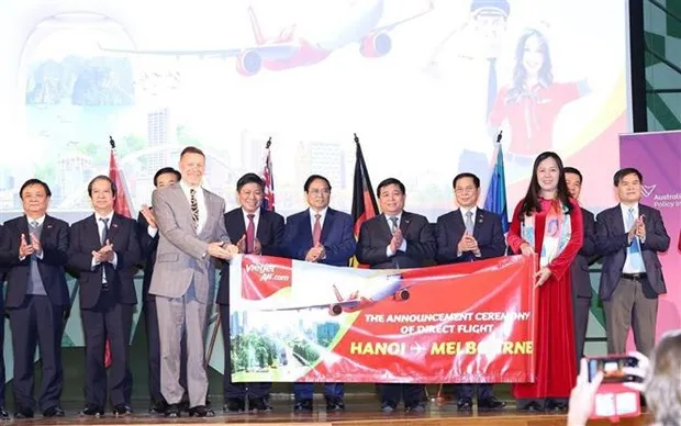Prime Minister Phạm Minh Chính attends the announcement of the opening of an air route linking Melbourne and Hà Nội by Vietjet Air. — VNA/VNS Photo