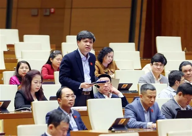 Deputy Ta Dinh Thi of Hanoi raises a question at the session. (Photo: VNA)