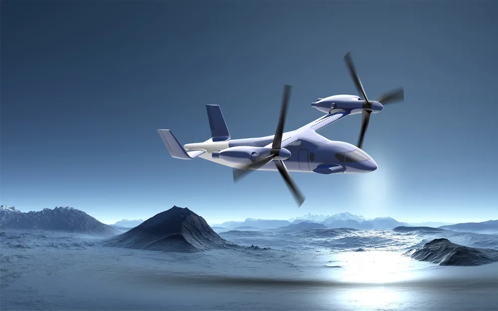 Bản vẽ ý tưởng về phiên bản có người lái của UR6000 với tông màu chung chung của máy bay dân dụng. United Aircraft