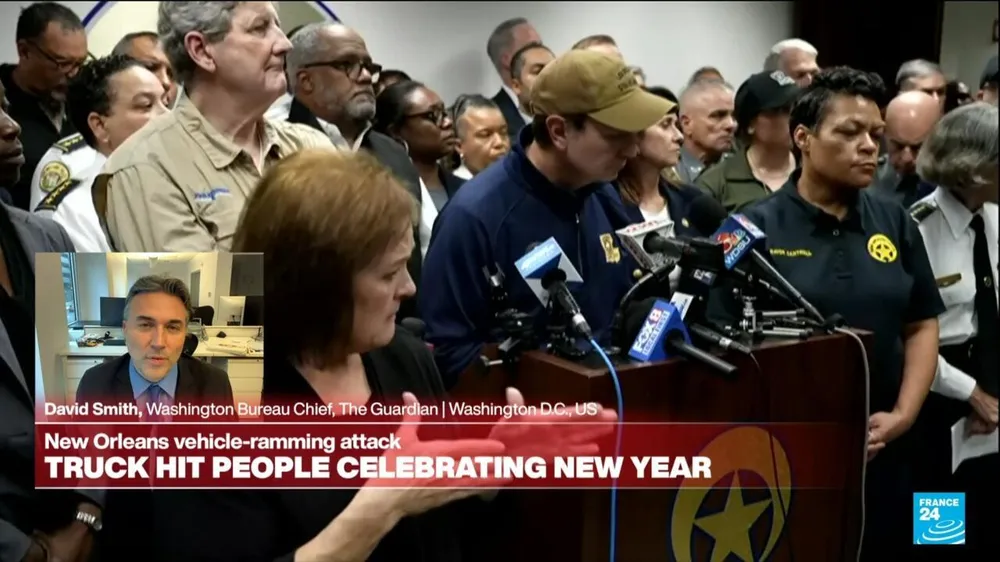 Chính quyền New Orleans đã tổ chức một cuộc họp báo để cung cấp thông tin về vụ tấn công bằng xe tải trên phố Bourbon. © Ảnh chụp màn hình FRANCE 24