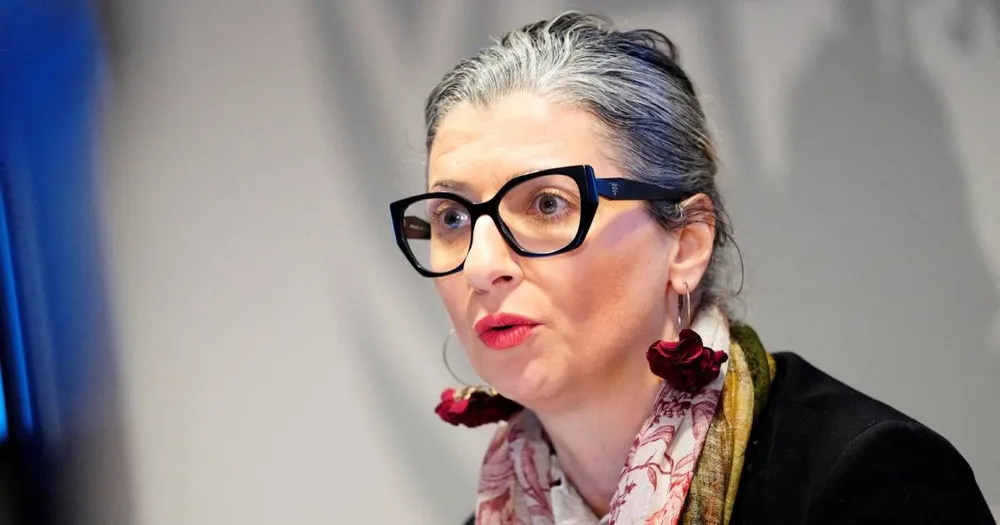 Báo cáo viên đặc biệt của LHQ về các vùng lãnh thổ Palestine bị chiếm đóng, Francesca Albanese, họp báo tại Copenhagen, Đan Mạch, ngày 5-2 