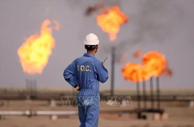 Công nhân làm việc tại nhà máy lọc dầu trên đảo Khark, Iran. Ảnh minh họa: IRNA/TTXVN