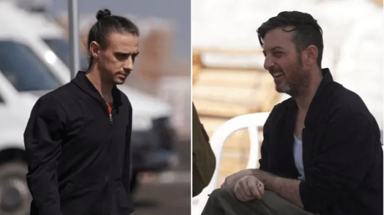 Hai anh em Ariel Cunio và David Cunio ở Reim, Israel, sau khi được thả khỏi Gaza vào 13-10 (Ảnh: IDF)