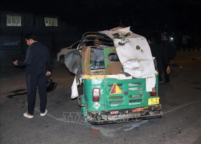 Hiện trường vụ nổ gần Pháo đài Đỏ ở thủ đô New Delhi, Ấn Độ, ngày 10-11. Ảnh: ANI/TTXVN