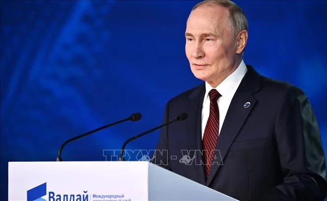 Tổng thống Liên bang Nga Vladimir Putin trong một bài phát biểu tại Moskva. Ảnh: AA/TTXVN