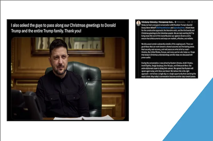 Ngày 25-12, Tổng thống Ukraine đăng tải trên nền tảng mạng xã hội X, cho biết đã có cuộc nói chuyện rất tốt đẹp với Đặc phái viên của Tổng thống Mỹ Steve Witkof. Ảnh chụp màn hình. 