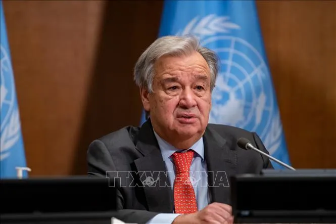 Tổng thư ký Liên hợp quốc Antonio Guterres phát biểu tại trụ sở LHQ ở New York, Mỹ. Ảnh: THX/TTXVN