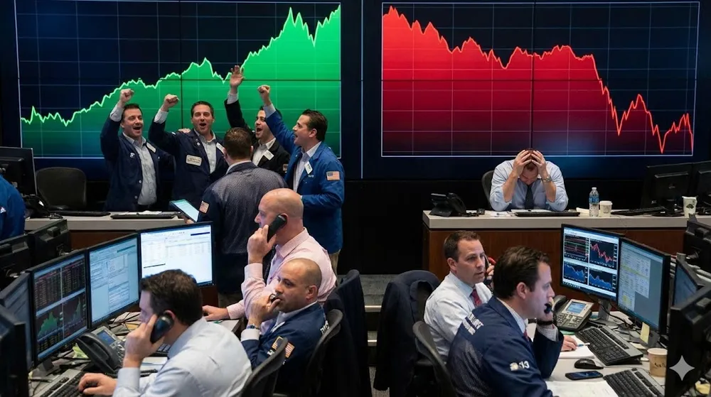 Chứng khoán Mỹ trái chiều. Ảnh minh họa: AI