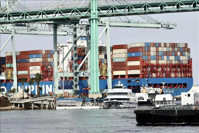 Cảng container hàng hóa tại Los Angeles, Mỹ. THX/TTXVN