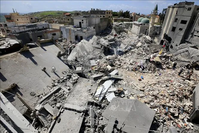 Cảnh đổ nát do xung đột tại Zrariyeh, Liban. Ảnh: THX/TTXVN