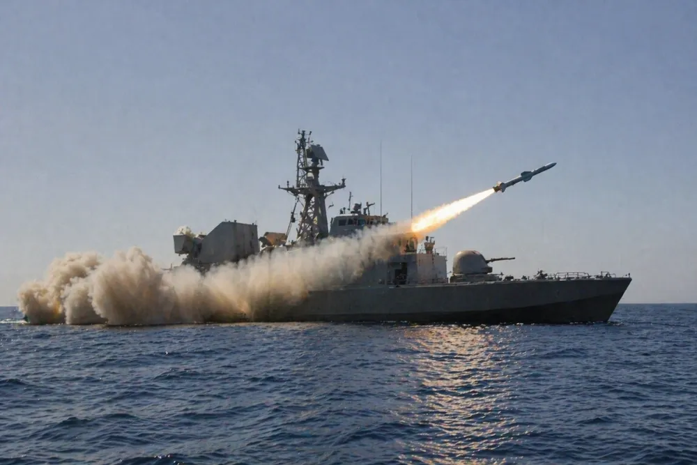 Tàu khu trục phóng tên lửa ở ngoài khơi. Ảnh minh họa.