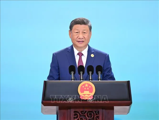 Chủ tịch Trung Quốc Tập Cận Bình phát biểu tại Thiên Tân, Trung Quốc. Ảnh tư liệu: THX/TTXVN