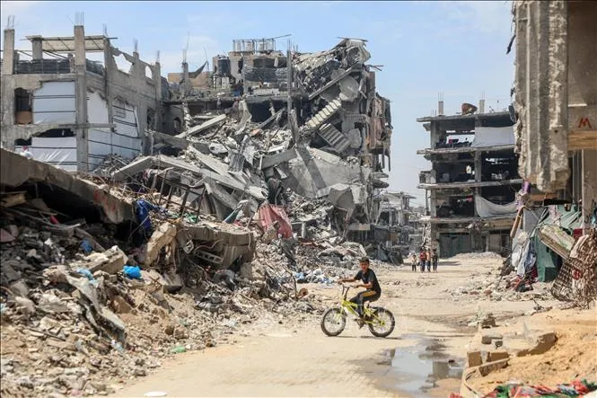 Những tòa nhà bị phá hủy do xung đột tại Dải Gaza. Ảnh minh họa: THX/TTXVN