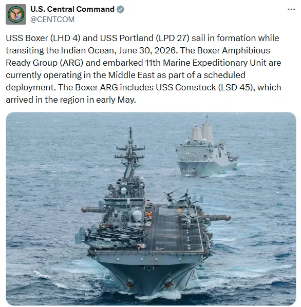 Ảnh chụp màn hình bài đăng của CENTCOM trên mạng xã hội X.