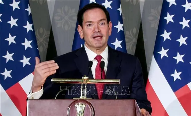 Ngoại trưởng Mỹ Marco Rubio phát biểu trong cuộc họp báo tại New Delhi, Ấn Độ ngày 24-5-2026. Ảnh: ANI/TTXVN