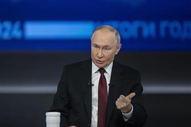 Tổng thống Nga Vladimir Putin phát biểu tại thủ đô Moskva. Ảnh: THX/TTXVN