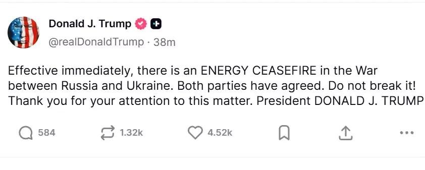 Ảnh chụp bài đăng của Tổng thống Trump.
