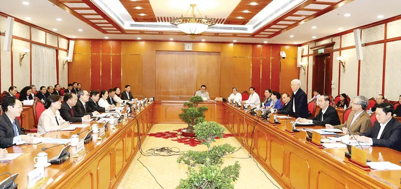 Tổng Bí thư Nguyễn Phú Trọng phát biểu tại buổi làm việc.       Ảnh: TTXVN