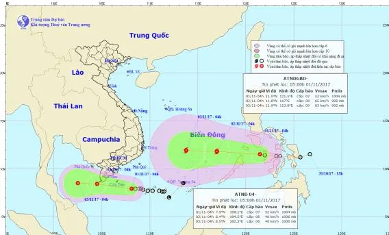 Sơ đồ hướng đi của áp thấp nhiệt đới. Ảnh: TTDBKTTVTƯ 