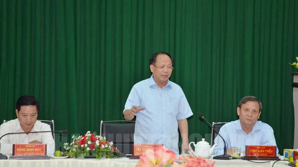 Phó Bí thư Thường trực Thành ủy TPHCM Tất Thành Cang phát biểu tại buổi làm việc. Nguồn: tphcm.chinhphu.vn