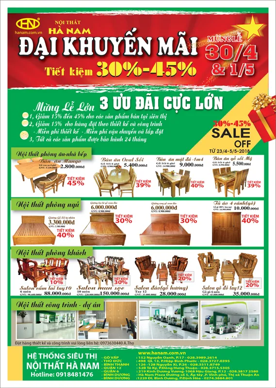 Nhân dịp lễ 30-4 và 1-5:  Cơ hội mua sắm “hàng hiệu” giá rẻ tại nội thất Hà Nam  ảnh 3